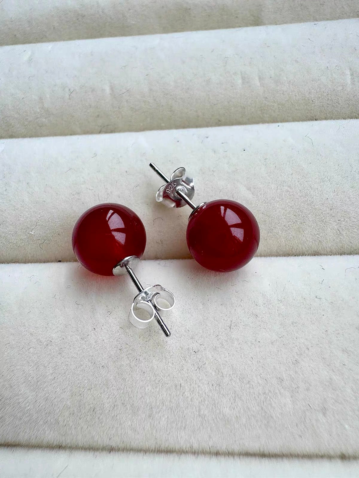 Smooth Round Red Agate Studs