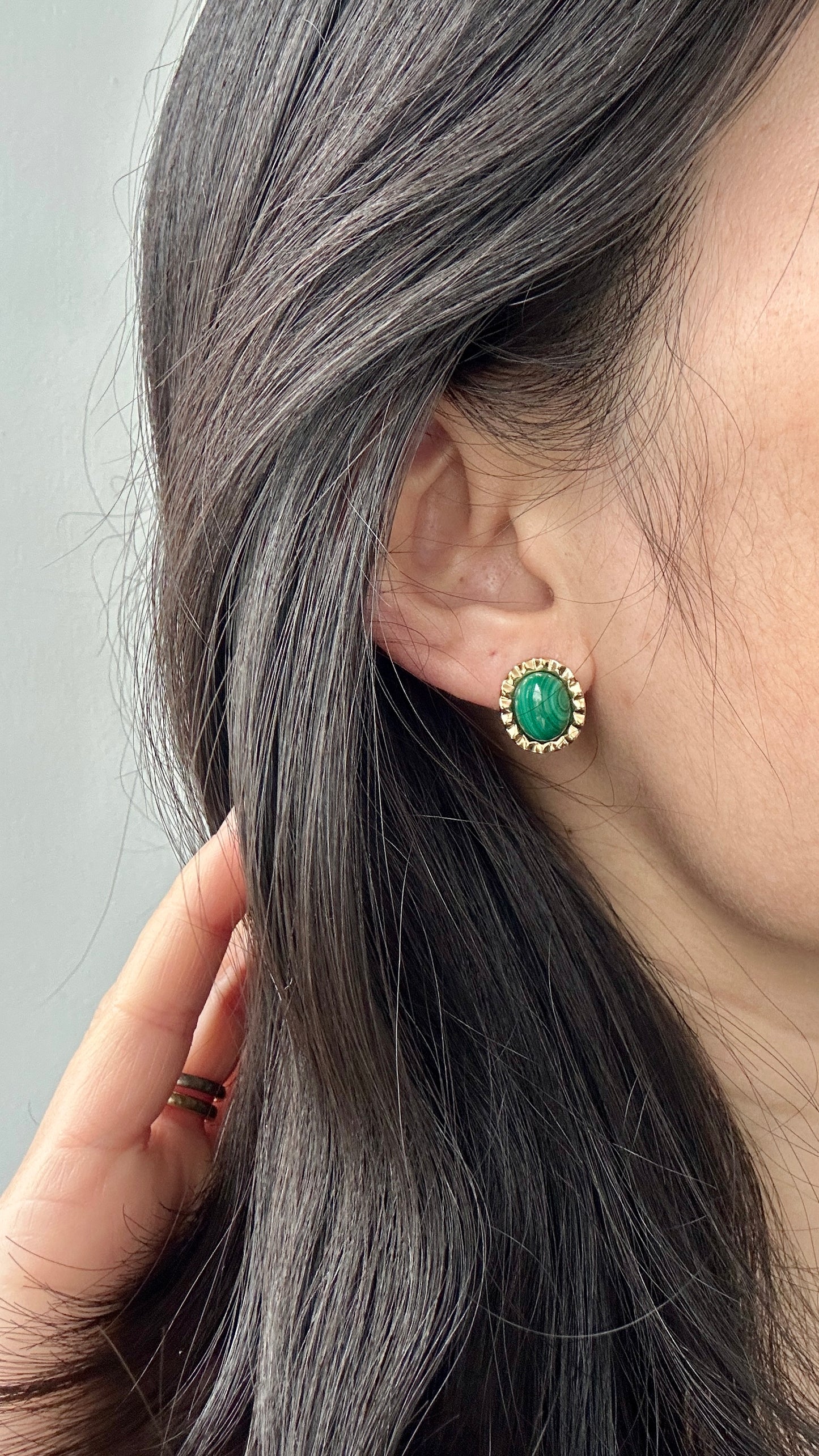 Malachite sterling silver studs