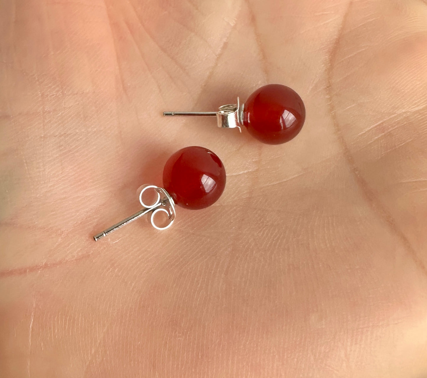 Smooth Round Red Agate Studs