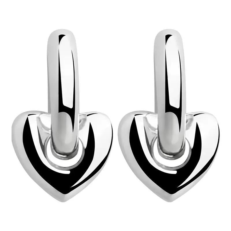 Chunky Heart Hoop Earrings | 925 Sterling Silver Heart Drop Hoop Earrings | Minimalist Everyday Jewelry