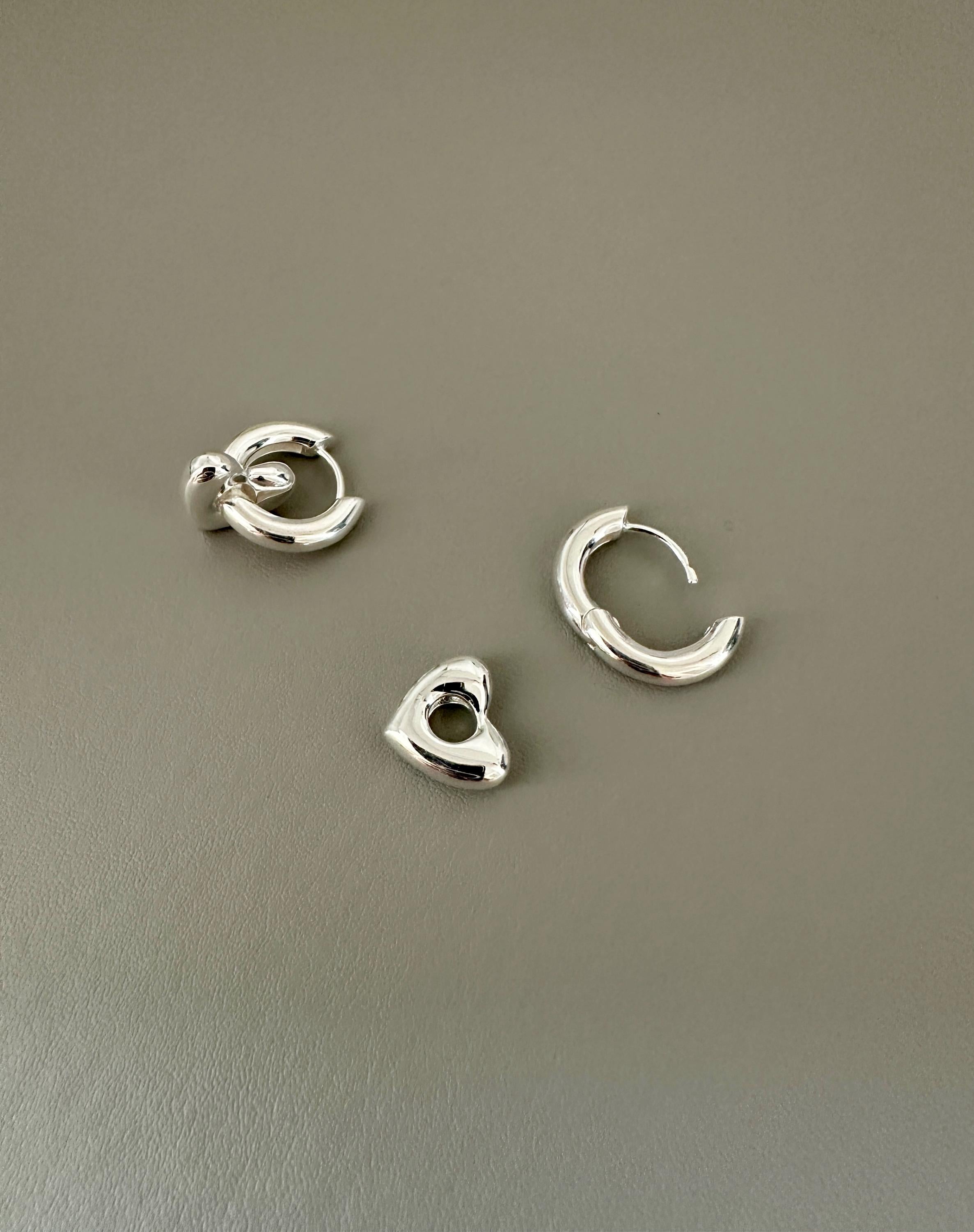Chunky Heart Hoop Earrings | 925 Sterling Silver Heart Drop Hoop Earrings | Minimalist Everyday Jewelry
