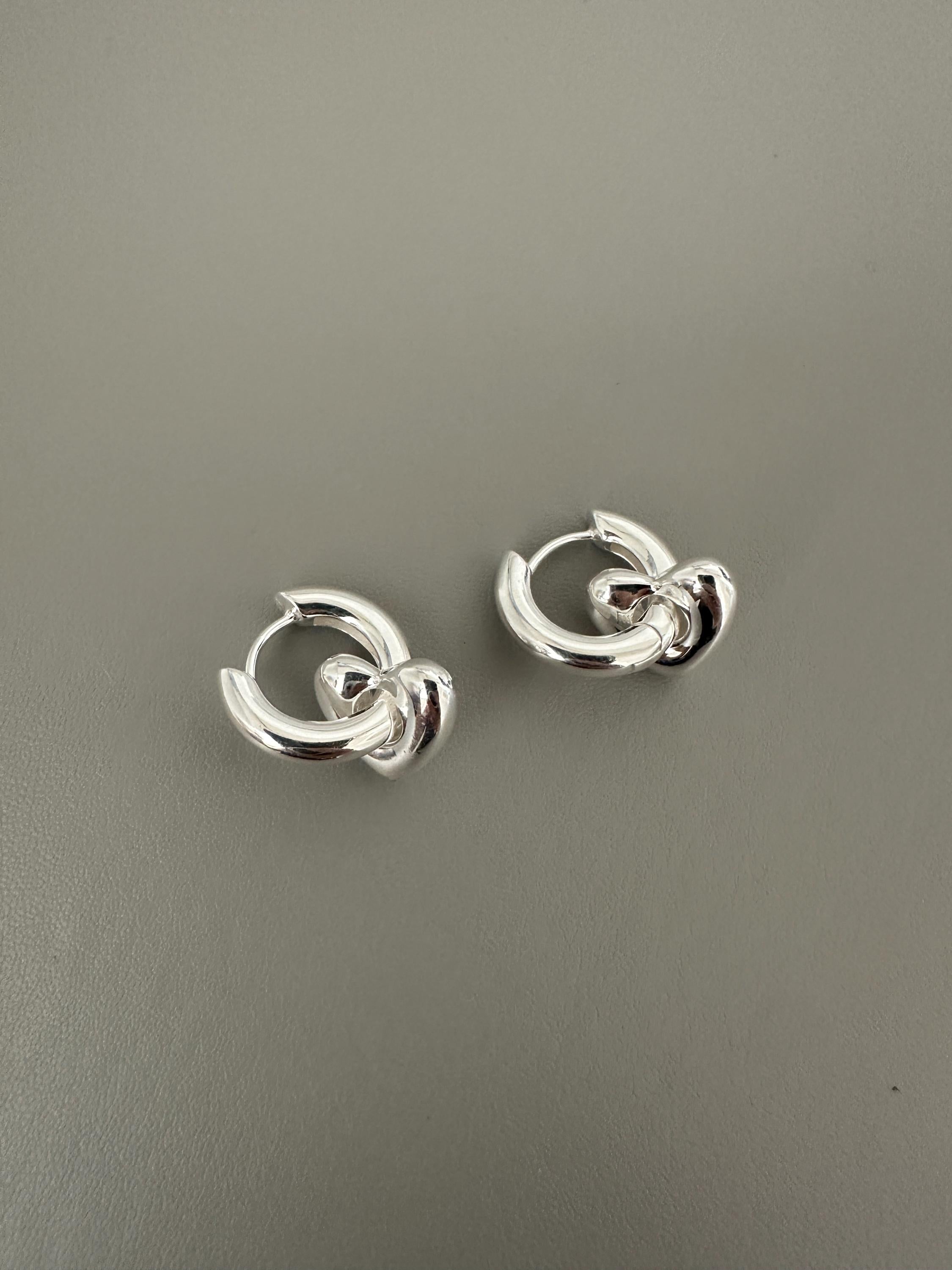 Chunky Heart Hoop Earrings | 925 Sterling Silver Heart Drop Hoop Earrings | Minimalist Everyday Jewelry