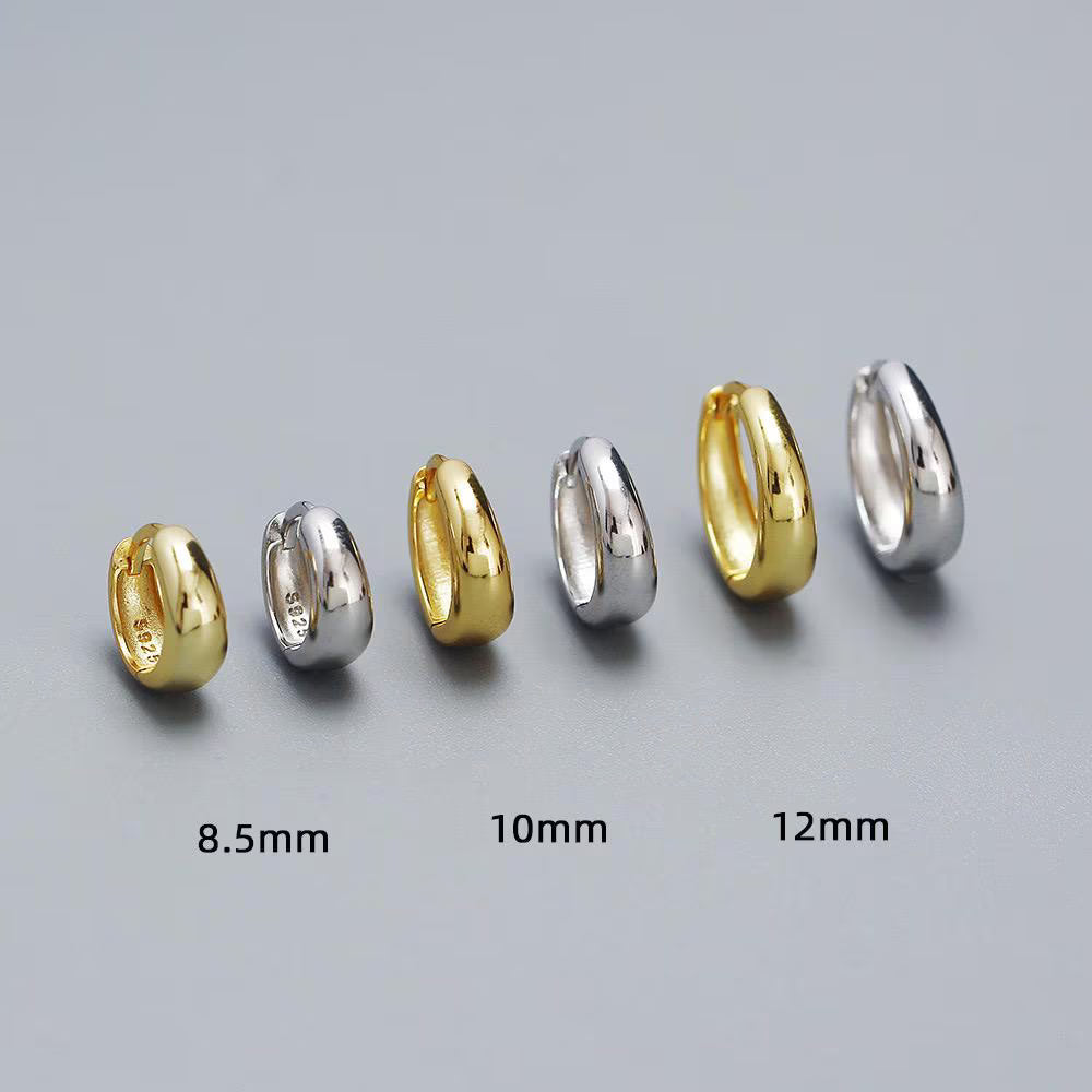 Sterling Silver Chunky Hoop Earrings: Gold & Silver Mini Huggies, 8.5mm 10mm 12mm Size