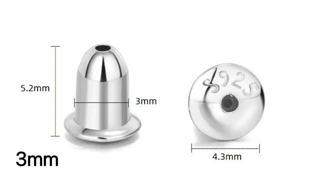 925 Sterling Silver Bullet Earring Backs | 2mm–4mm Sizes | Gold or Silver Finish | Secure Stud Clutch Stoppers | Replacement Earring Nuts