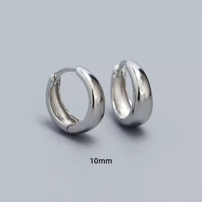 Sterling Silver Chunky Hoop Earrings: Gold & Silver Mini Huggies, 8.5mm 10mm 12mm Size