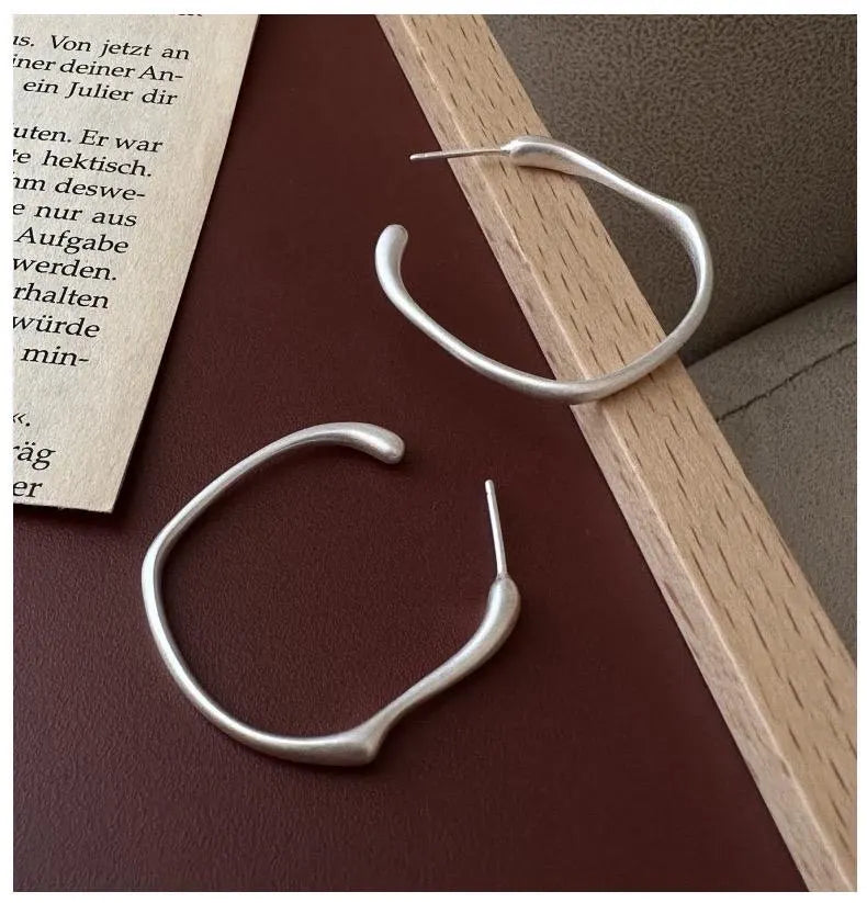 Chunky Sterling Silver Hoop Earrings: 925 Silver Huggies, Satin Finish