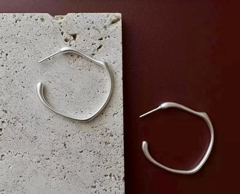 Chunky Sterling Silver Hoop Earrings: 925 Silver Huggies, Satin Finish
