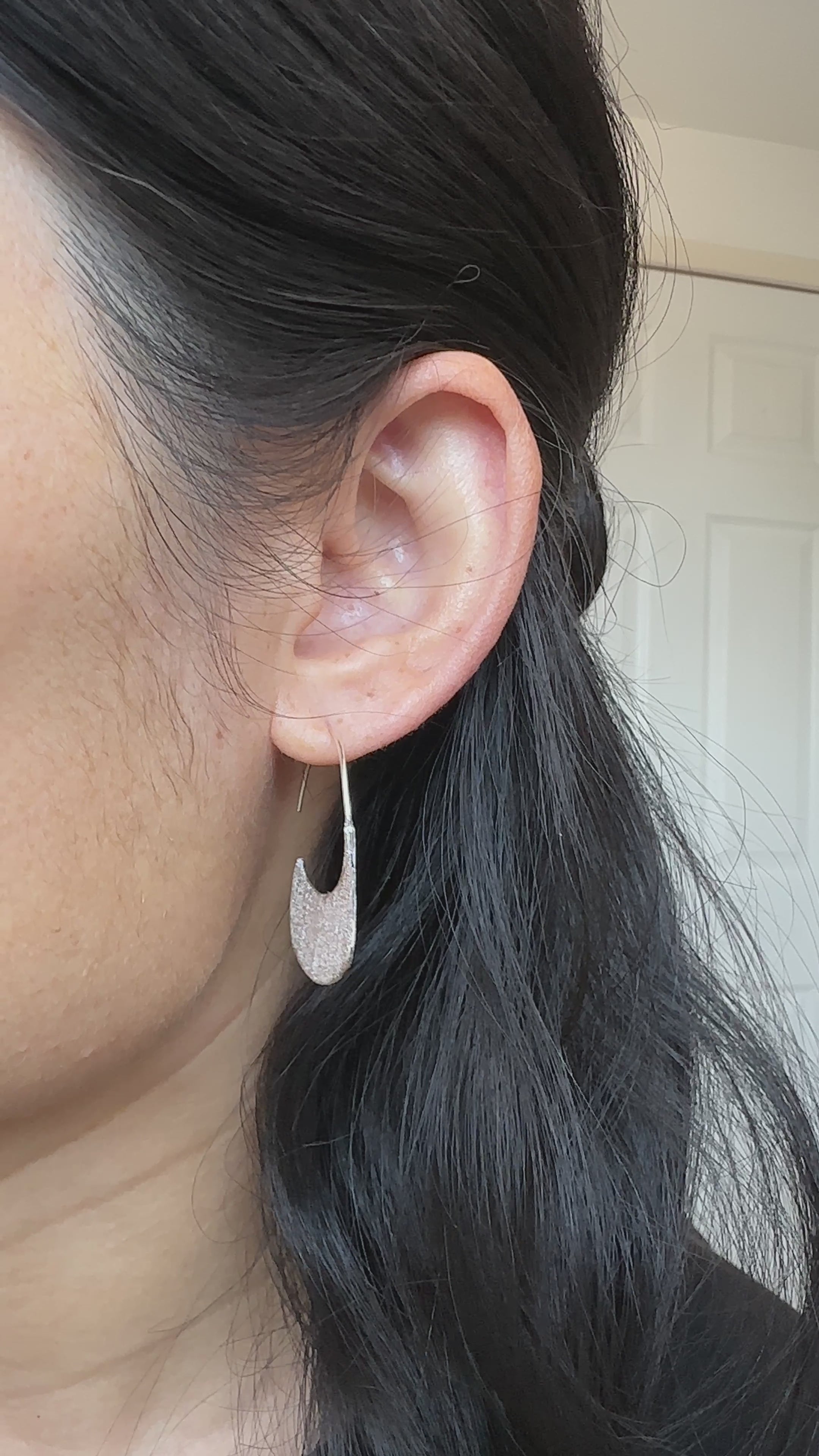 Brushed Sterling Silver Half-Moon Hoop Earrings