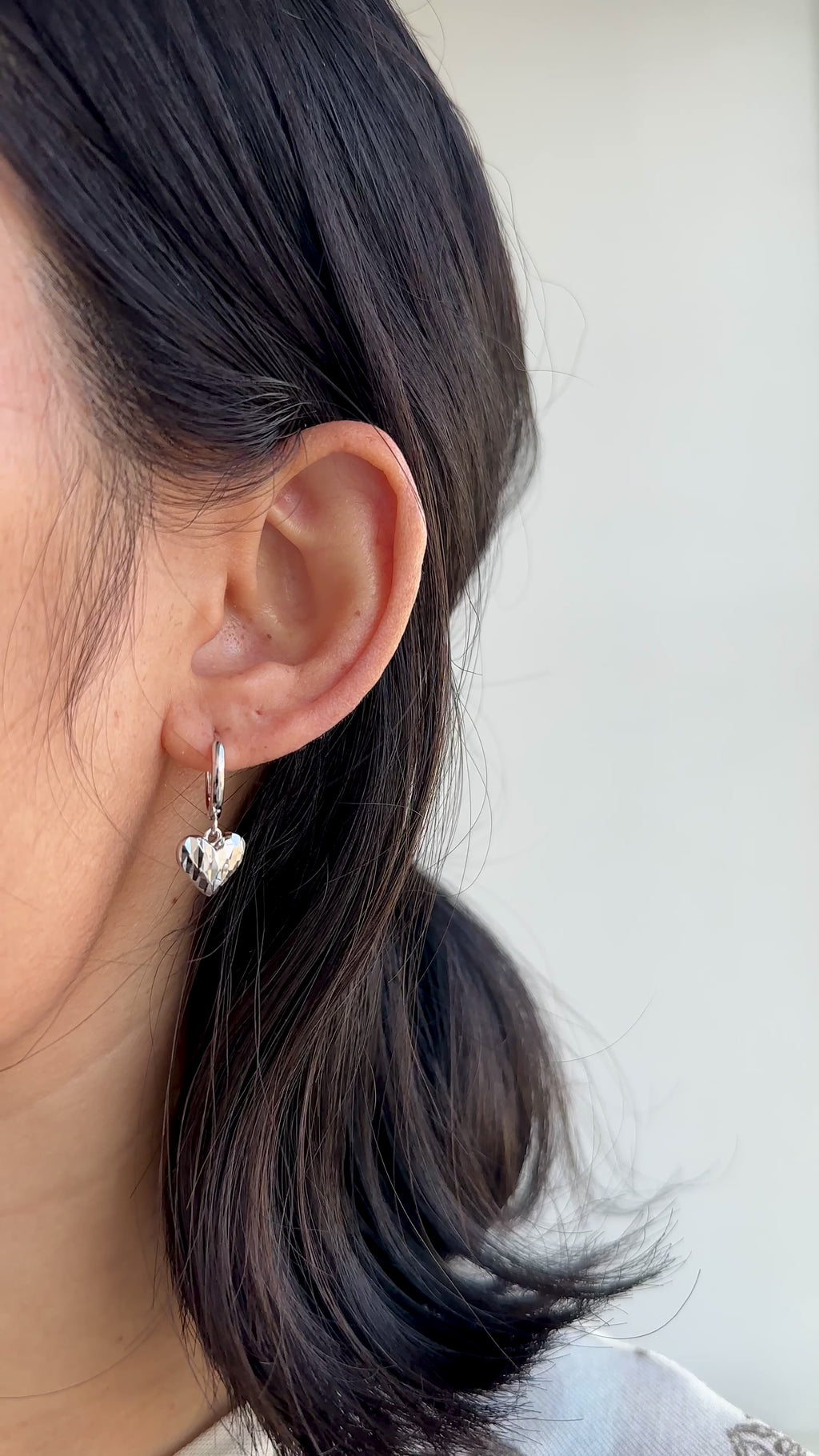 925 Sterling Silver Faceted Heart Drop Hoop Earrings
