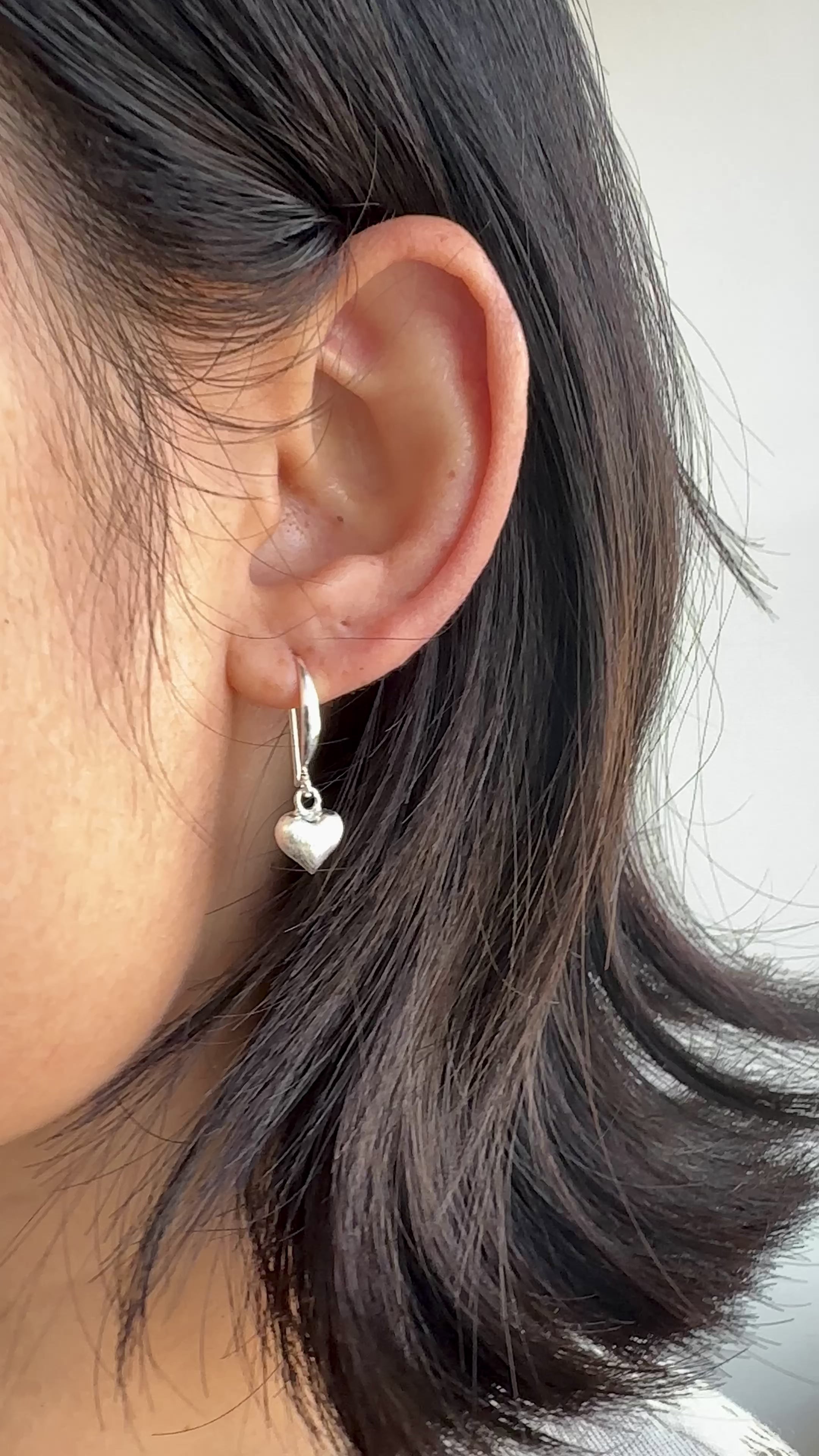 925 Sterling Silver Mini Heart Drop Earrings – Brushed Finish, Lightweight